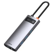 Hub 6in1 Baseus Metal Gleam Series, USB-C to 3x USB 3.0 + HDMI + USB-C PD + Ethernet RJ45 (6953156204645)