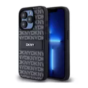 DKNY PU kožna futrola s ponovljenim uzorkom i toniranim prugama za iPhone 15 Pro - crna