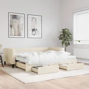 Greatstore Izvlečna dnevna postelja s predali krem 90x200 cm blago