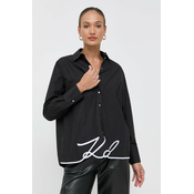 Pamucna košulja Karl Lagerfeld za žene, boja: crna, relaxed, s klasicnim ovratnikom
