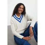 Trendyol Stone V-Neck Color Blocked Knitwear Sweater