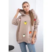 Insulated sweatshirt with strawberry motif dark beige