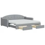 Vidaxl Izvlečna dnevna postelja s predali svetlo siva 90x190 cm blago