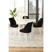 Hanah Home Set Trpezarijski sto i 4 stolice, Crno-beli
