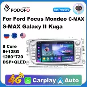 Podofo Android 10 Car Radio 2 Din Stereo receiver Car Multimedia Player for Ford Focus S-Max Mondeo 2007-2012 Galaxy C-Max GPS