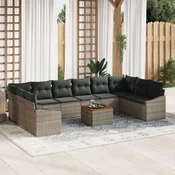 set vrtnih sofa od 11 dijelova s jastucima sivi poly ratan akacija