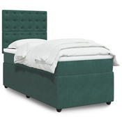 vidaXL Box spring postelja z vzmetnico temno zelena 100x200 cm žamet