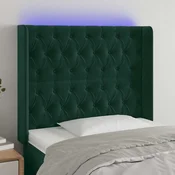 vidaXL LED posteljno vzglavje temno zeleno 93x16x118/128 cm žamet