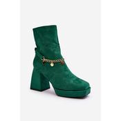 Womens ankle boots with chain, green Tiselo