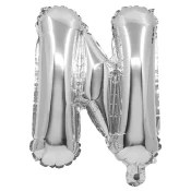 Folija balon v obliki črke, srebrne barve – črka N, 32 cm