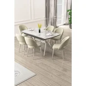 Hanah Home trpezarijski set Weps, sto na razvlacenje i 6 stolica, siva ploca Rampla, hromirane noge, krem tkanina Babyface