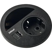 EVOline Circle80 vtičnica s kabel. prehodom in dvojnim USB-A+C polnilnikom,črna