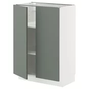 METOD Podni element s policama/2 vrata, bela/Nickebo mat sivozelena, 60x37 cm