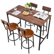 VEVOR Komplet barske mize in stolov 5-delni 1200x600x915 mm oreh črna