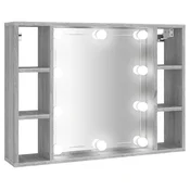 Vidaxl Omarica z ogledalom in LED lučkami siva sonoma 76x15x55 cm