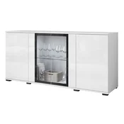 Moderna vitrina za dnevno sobo, 150 cm, z zasteklitvijo, bela mat/sijajna z LED osvetlitvijo