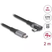 Delock Kabel USB 20 Gb/s, desni/levi USB PD 3.1 Razširjeno območje moči 240 W 2 m