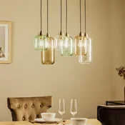 TK Lighting Visoka svetilka Marco Green, 6-krilna, prozorna/zelena/rjava - Dnevna soba/jedilnica - Sodobni - črna, zlata, prosojna, zelena, rjava - Steklo