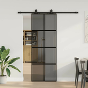 shumee vidaXL Drsna vrata z opremo črna 76x205 cm kaljeno steklo