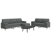 3-dijelni set sofa s tabureom i jastucima tamnosivi tkanina