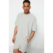 Trendyol Limited Edition Basic Gray Oversize/Wide Fit Textured Anti-Wrinkle Ottoman T-Shirt