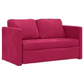 Vidaxl Talni raztegljiv kavč 2 v 1 vinsko rdeča 122x204x55 cm žamet