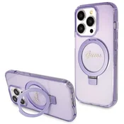 Guess Ovitek Guess Ring Stand Script Glitter MagSafe za iPhone 13 Pro Max - vijoličen
