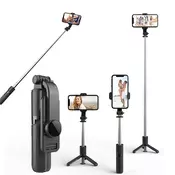 Selfie stick Techsuit L11 s stabilnim stojalom, Bluetooth daljincem in 360° rotacijo, 73cm - črn