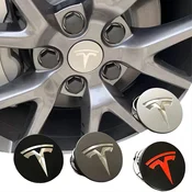4 kosi pokrovčkov značk za Tesla – 56 mm sredinski pokrovčki platišč za Tesla Model 3, Y, X, S – Barva: Rdeča-Srebrna, Dodatek: Brez