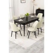 Hanah Home trpezarijski set Rax, sto na razvlacenje i 6 stolica, ploca u dekoru crnog mermera, krem tkanina Babyface