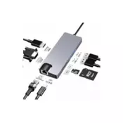 Stars Solutions Adapter, USB - C na HDMI, VGA, USB, SD, TF, LAN, PD, Sivi
