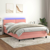 Krevet box spring s madracem LED ružicasti 140x190cm baršunasti