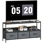HOMCOM Premični TV, premično stojalo za TV do 55 s 3 zložljivimi predali iz tkanine in polico, omarica za televizor za dnevno sobo, spalnico in dnevno sobo, 120x29x56 cm, črna