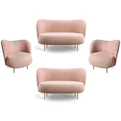 Casa Padrino luxury living room set pink/gold - 2 Luxury Sofas with Curved Backrest & 2 Luxury Armchairs with Curved Backrest - Living room furniture - Luxury furniture - Luxury furnishings