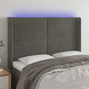 vidaXL LED posteljno vzglavje temno sivo 147x16x118/128 cm žamet