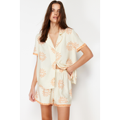 Trendyol Ecru-Orange Galaxy Patterned Viscose Woven Pajamas Set