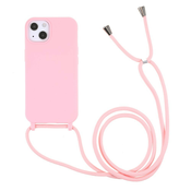 Pastelen TPU ovitek Cordy za iPhone 13 Mini s priročno vrvico za prenašanje - roza