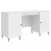 vidaXL Miza s polico z vrati Bela 142,5 x 50 x 75 cm Inženirski les