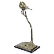 Casa Padrino luxury aluminum decorative sculpture bird on branch silver/black 25.8 x 25.5 x H. 54.8 cm - Aluminum decorative figure with marble base - Living room decoration - Desk decoration