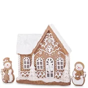 LED hišica s figuricami, rjava in bela, 23x22x12 cm; figurice 10x5,5x2,5 cm