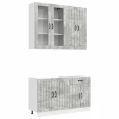 vidaXL Set omar s predalom s polico 4 pcs Betonsko siva Inženirski les