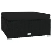 Vidaxl Vrtni stolček za noge z blazino črn 70x70x30 cm poli ratan