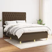 Greatstore Box spring postelja z vzmetnico temno rjava 140x200 cm blago