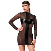Noir Handmade F369 Crossfire Mesh & Wetlook Mini Dress Black XXL