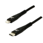 Logo Kabel USB (2.0), USB C moški - Apple Lightning moški, 1 m, certifikat MFi, 5V/3A, črn, škatla, najlonski oplet, aluminij