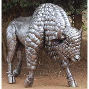 Casa Padrino luxury XXL garden decoration sculpture bison silver 312 x 130 x H. 207 cm - Huge XXL garden decoration metal figure - Luxury garden decoration accessories