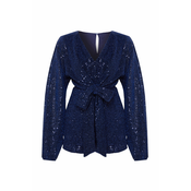 Trendyol Navy Blue Glitter Sequin Tie Detail Short Jumpsuit