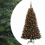 Vidaxl Umjetno božično drevo z okrasnimi kroglami 180 cm 300 LED