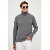 Vuneni pulover Sisley za muškarce, boja: siva, lagani, s dolcevitom