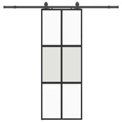 Vidaxl Drsna vrata z opremo črna 76x205 cm kaljeno steklo